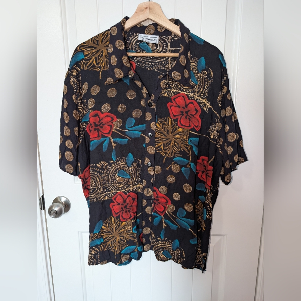 Vintage California Krush Floral Button Down Blouse Black/Red